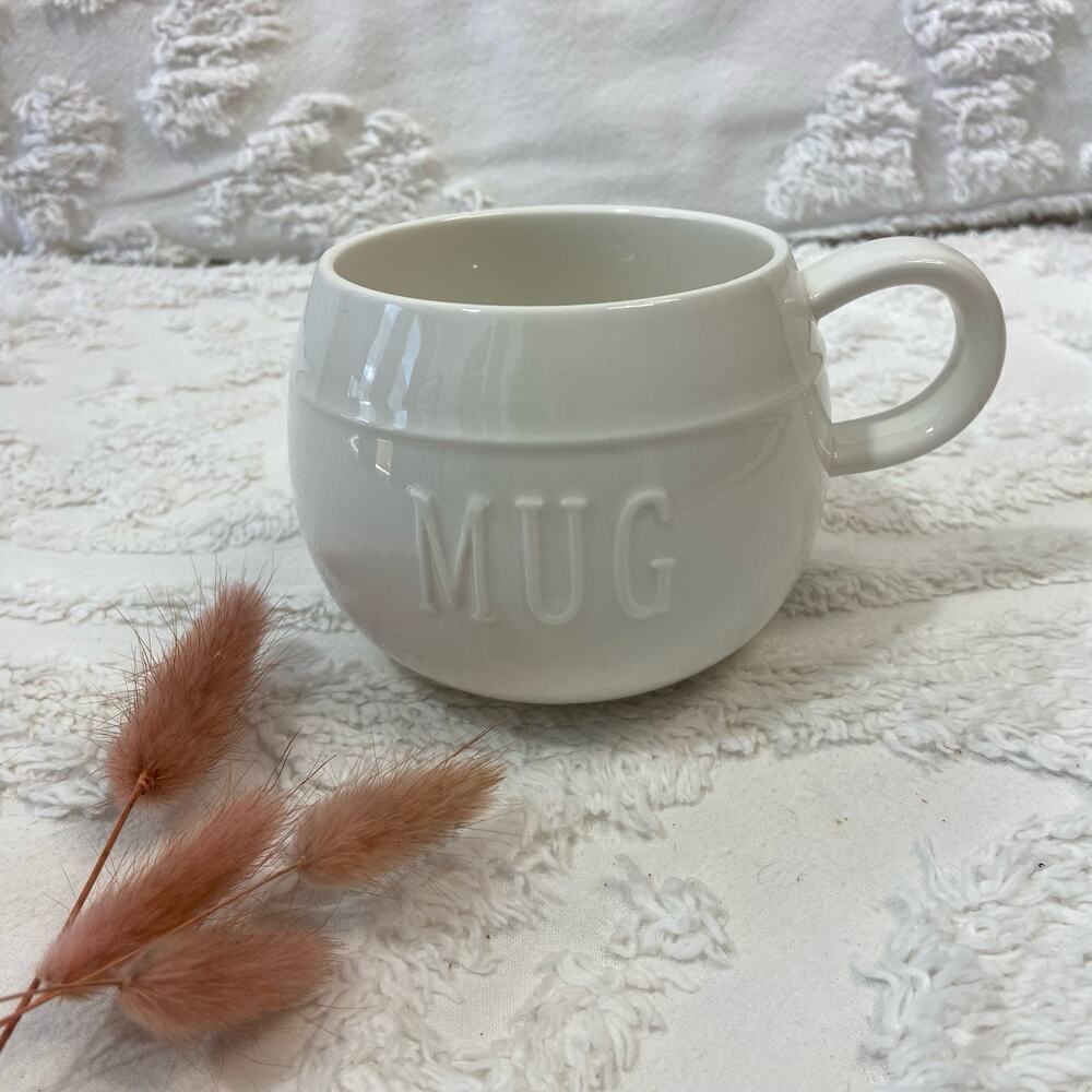 BREAD + BUTTER Kitchen Life Coffee Mug Porcelain White "MUG" Subliminal 8oz